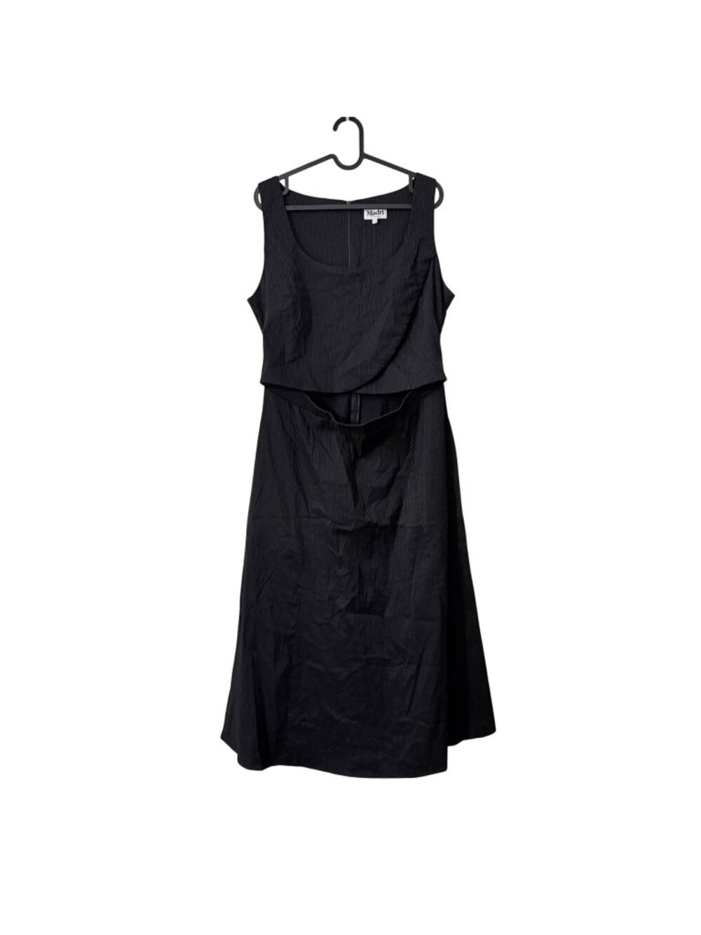 Madri Collection Crossover Dress Black Pinstriped Cut Out Midi Dress Women Large